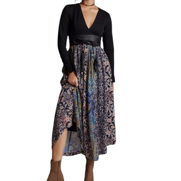Anthropologie Dresses & Skirts - Anthropologie Floral Embroidered Deep V Neck Maxi Dress Floral Paisley Size 0